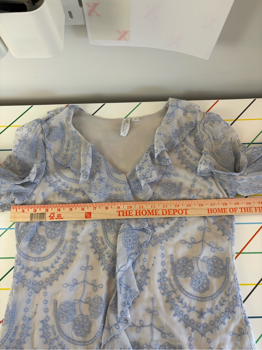 Fairycore Light Blue Ruffle V-Neck Embroidered Blouse Small Like New Dainty Whim - Picture 7 of 8